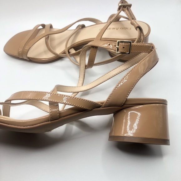 Enzo Angiolini Tan Patent Leather Strappy Sandals with Round Heel Size 8M - Picture 3 of 9